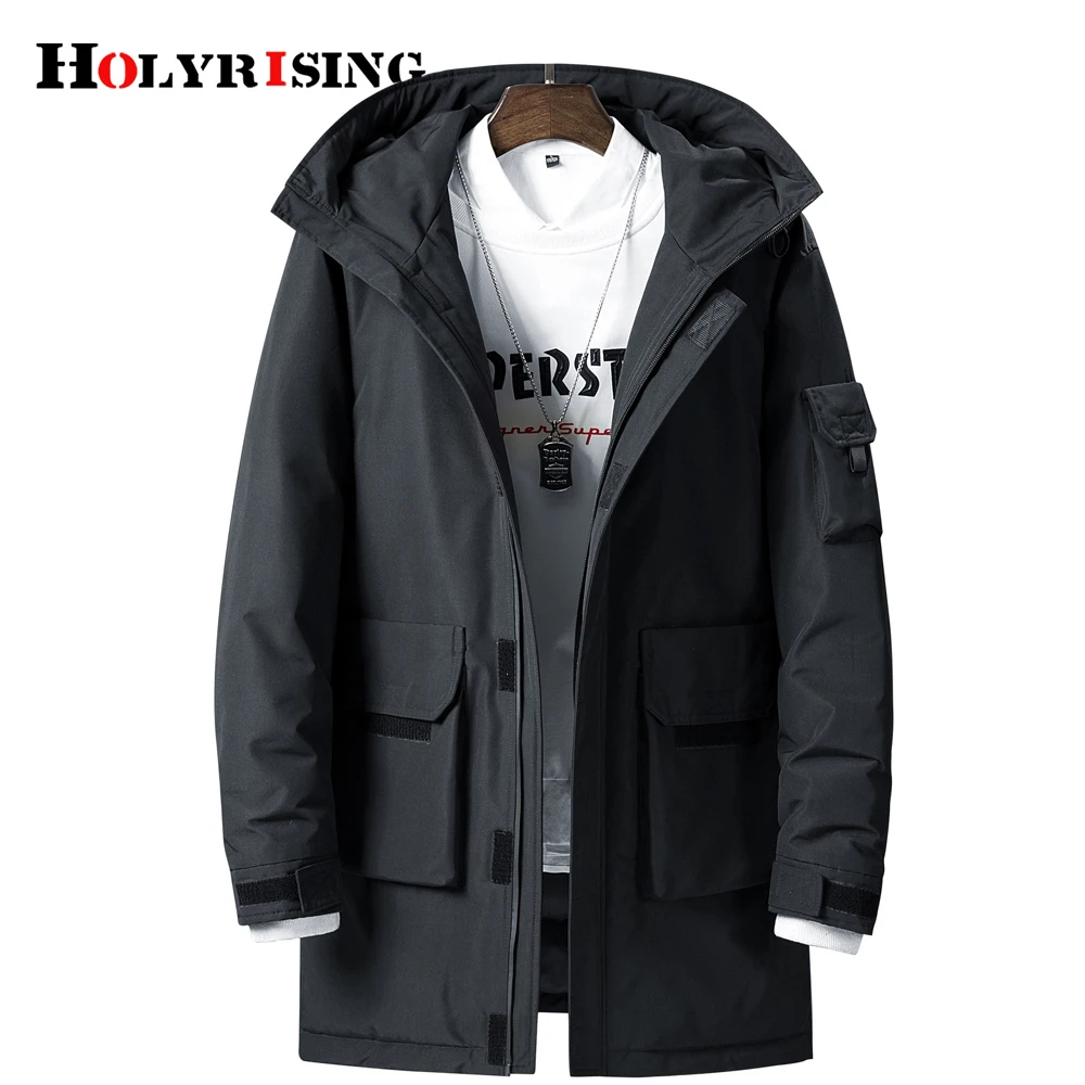 Holyrising мужская длинная теплая куртка на утином пуху Свободная куртка мужская легкая верхняя одежда с карманами пуховик с капюшоном 19341 от AliExpress RU&CIS NEW