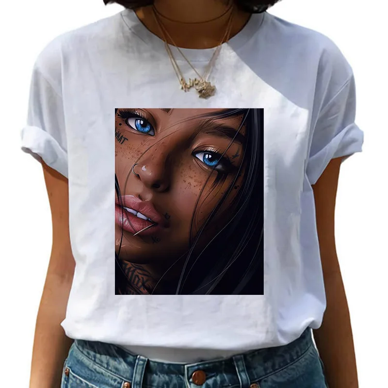 

Black American girls fashion style women's T-shirts Harajuku street hip-hop loose casual short sleeves kawaii goth clothing Tees