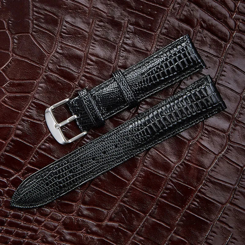Ремешок ящерица змея из телячьей кожи для мужских часов черный браслет наручных