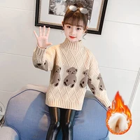 girls sweater kids coat outwear 2021 bear plus velvet thicken warm winter autumn knitting tops cottonfleece childrens clothing
