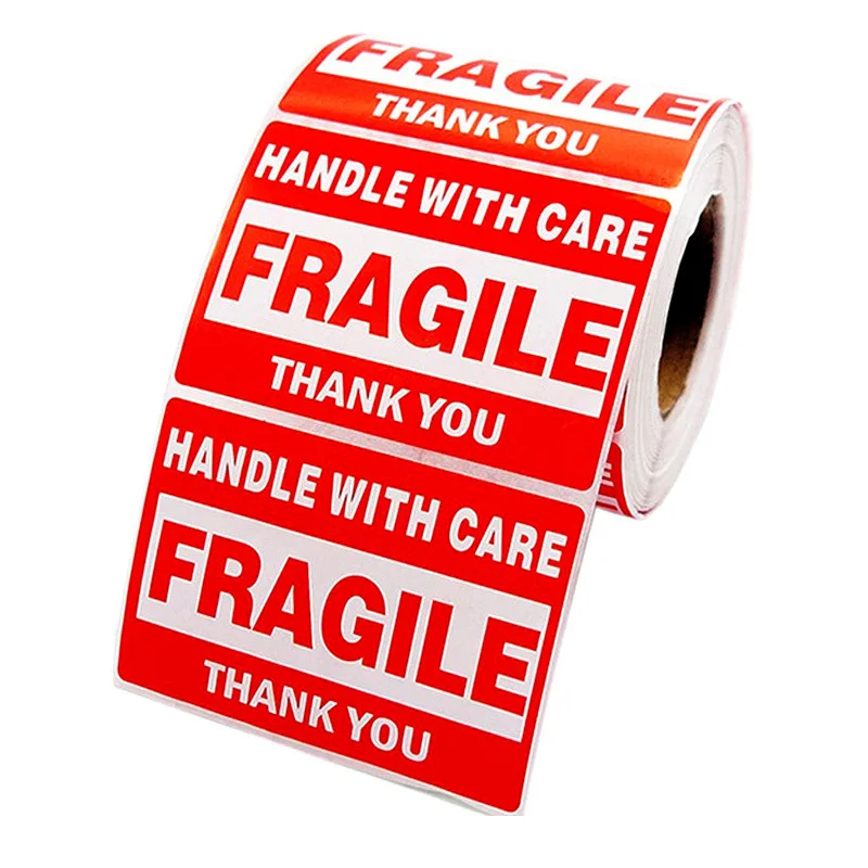 

500pcs/roll FRAGILE Sticker Red Warning Sticker Handle With Care 5x7.5cm Express Label Packaging Remind Labels Thank You sticker