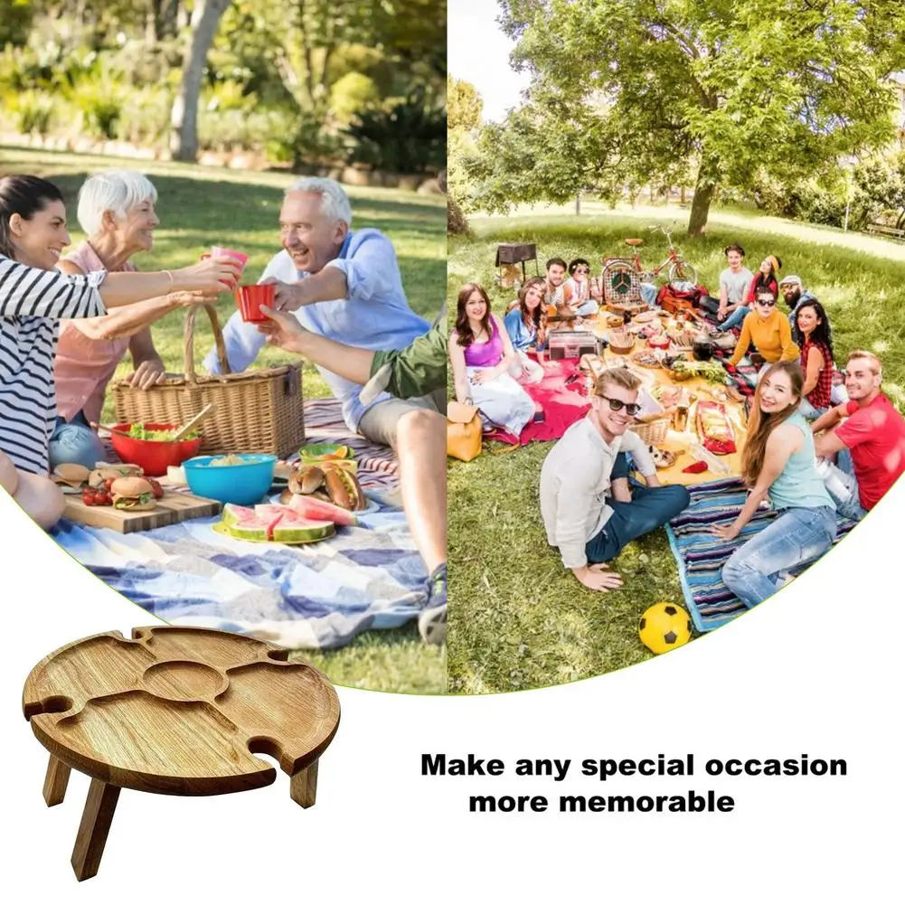 

1 Pcs Wooden Outdoor Portable Folding Camping Picnic Table with Glass Rack Wine Rack Table Travel Foldable Fruit Table