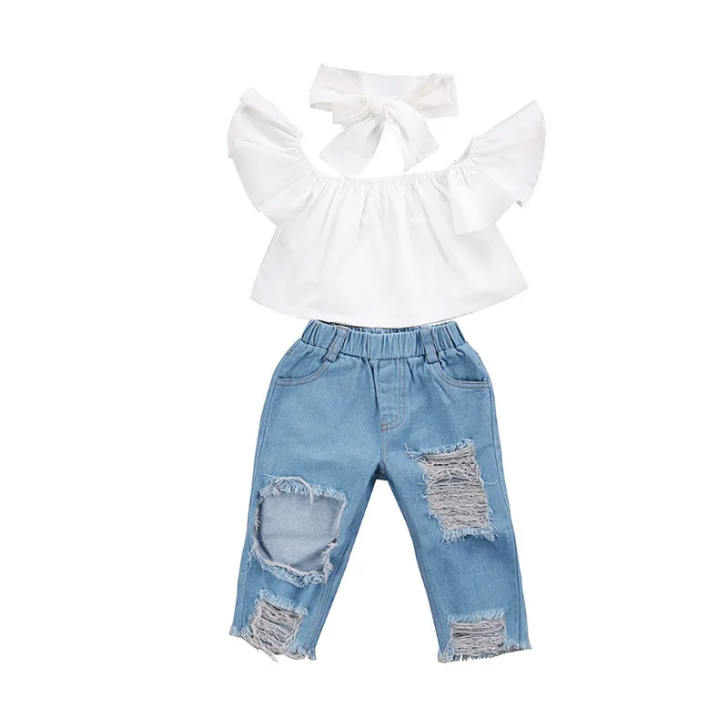 

2020 New European and American Fashion Girl Suit Girl Jacket Ripped Jeans Two-piece Suit
