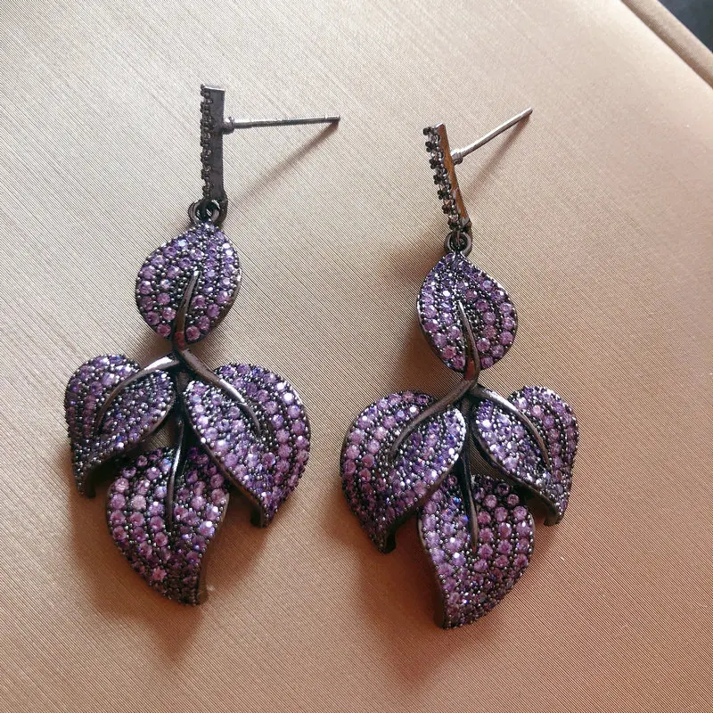 

Bilincolor Fashion Luxury Purple Leaf and Orange Leaf Drop Earring for Women