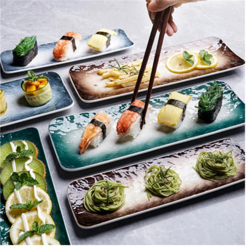 

Керамические тарелки, посуда, тарелки, блюда, блюда для суши, тарелка, керамическая Скандинавская тарелка, длинная тарелка для суши, Набор яп...