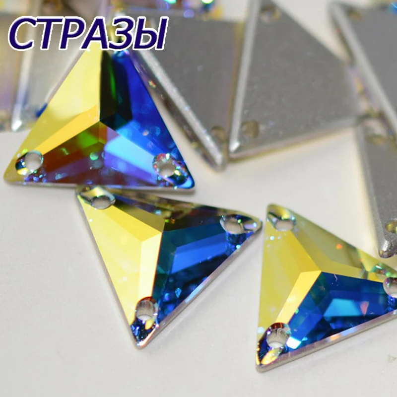 Лучший горный хрусталь 12 16 22 мм кристалл AB треугольник e для шитья камней