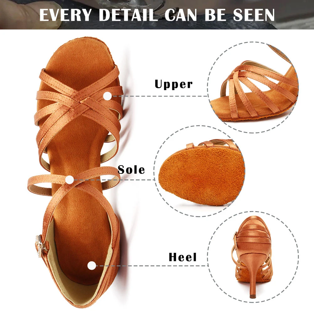 SWDZM Women Latin Dance Shoes High-heeled Dance Shoes Girls Tango Salsa Dancing Shoes Ladies Soft Bottom Ballroom Sandals7/8.5cm