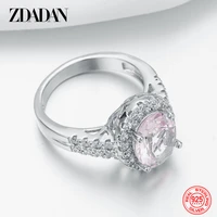 zdadan 925 sterling silver oval pink zircon rings for women fashion glamour gift wedding jewelry