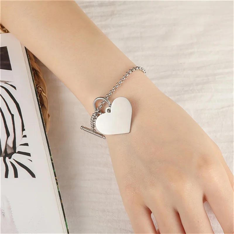 

Custom Name Date Bracelet Customized Women Handmade Heart Bangles Personalized Laser Engraving Stainless Steel Jewelry Gifts