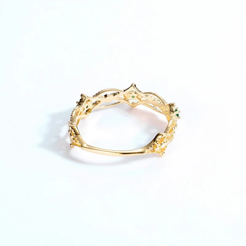 

UBESTNICE Vintage Court Style 14K 585 Yellow Gold Geometric Lace Hollow Fine Jewelry For Women Girl Gift Natural Emerald Rings