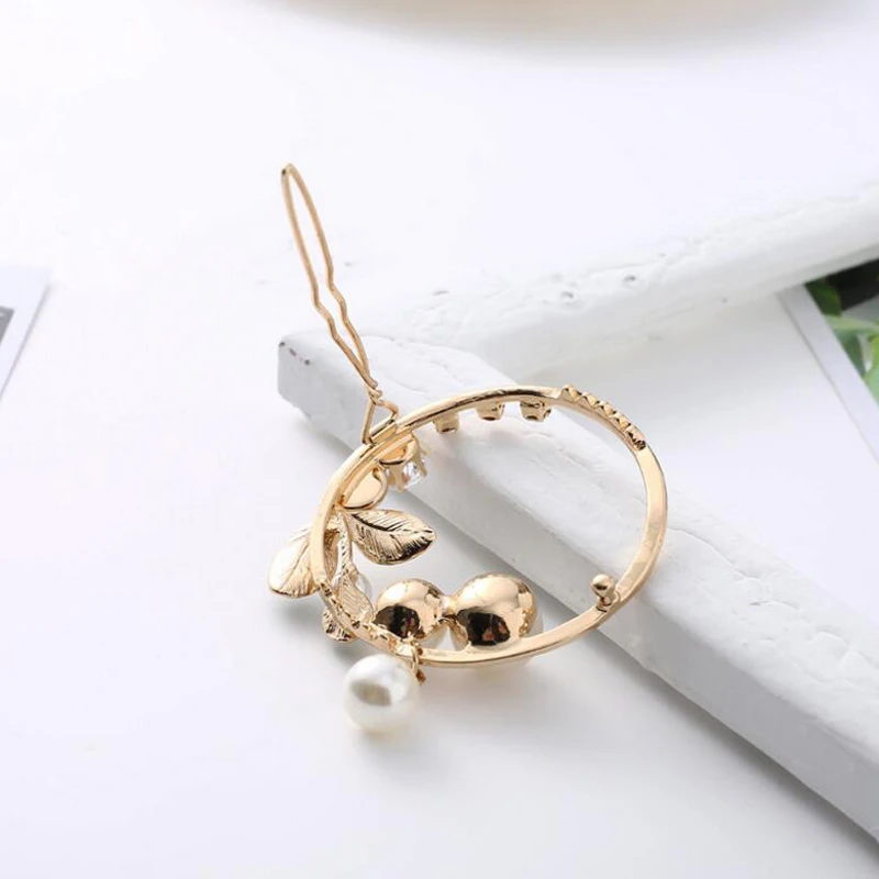 

1Pc Metal Leaves Round Hair Clip Fashion Hairband Barrette Hairpin Headdress Accessories Beauty Styling Tools Elegant Barrettes