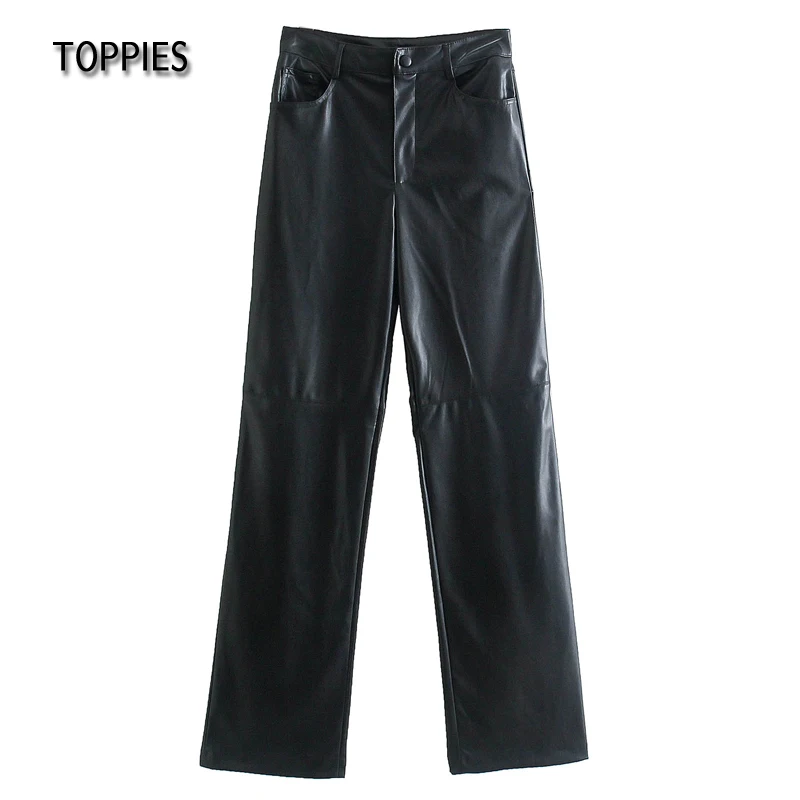 

Брюки Toppies женские из искусственной кожи, деловые прямые штаны с завышенной талией для офиса