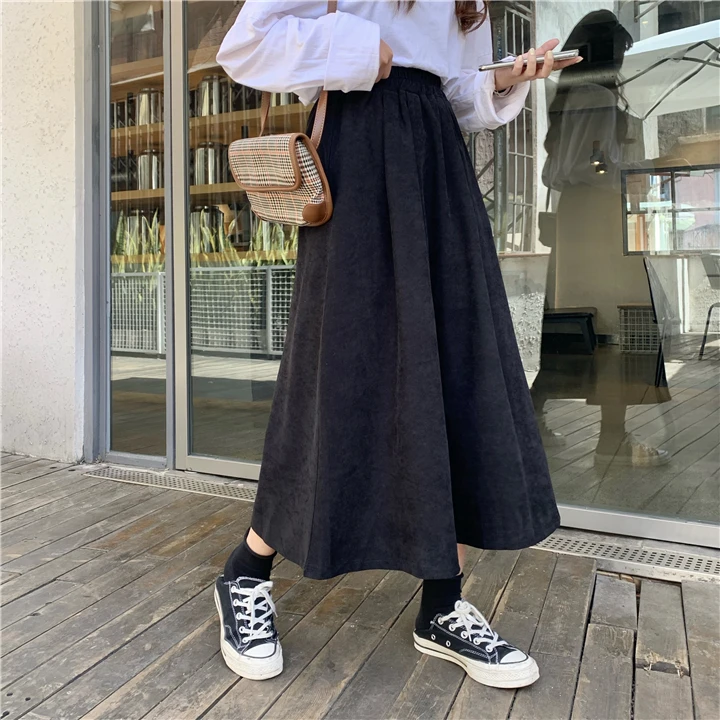 

High Waist A-line Maxi Skirts Women Casual Black Loose Skirt Female Fashion skirts womens 2020