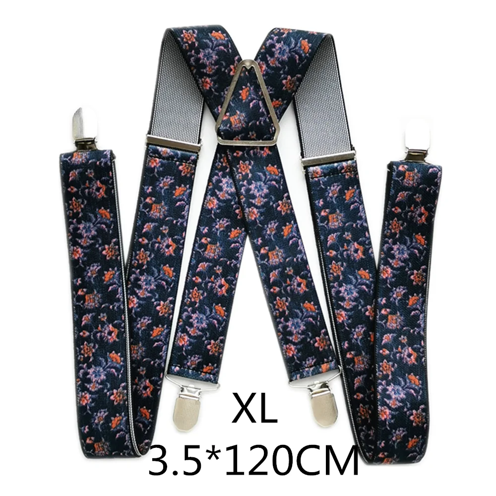 FLower-XL-120cm 3,5 см ширина Пион цветок печати Подтяжки для мужчин мальчиков X Back Wo мужчин подтяжки юбка держатель для брюк рубашка Подвеска для взрослых - Цвет: FLower-XL-120cm