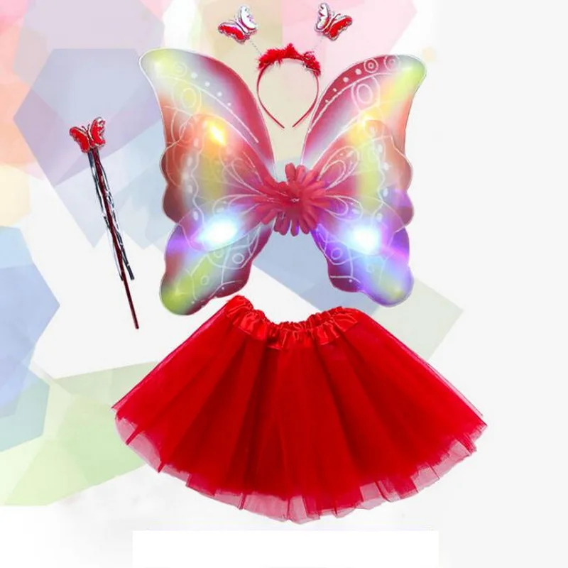 

Halloween Girls Role-playing Cute Flashing LED Glow Costume Tulle Tutu Skirt Double Layer Butterfly Wings Princess Cosplay Dress