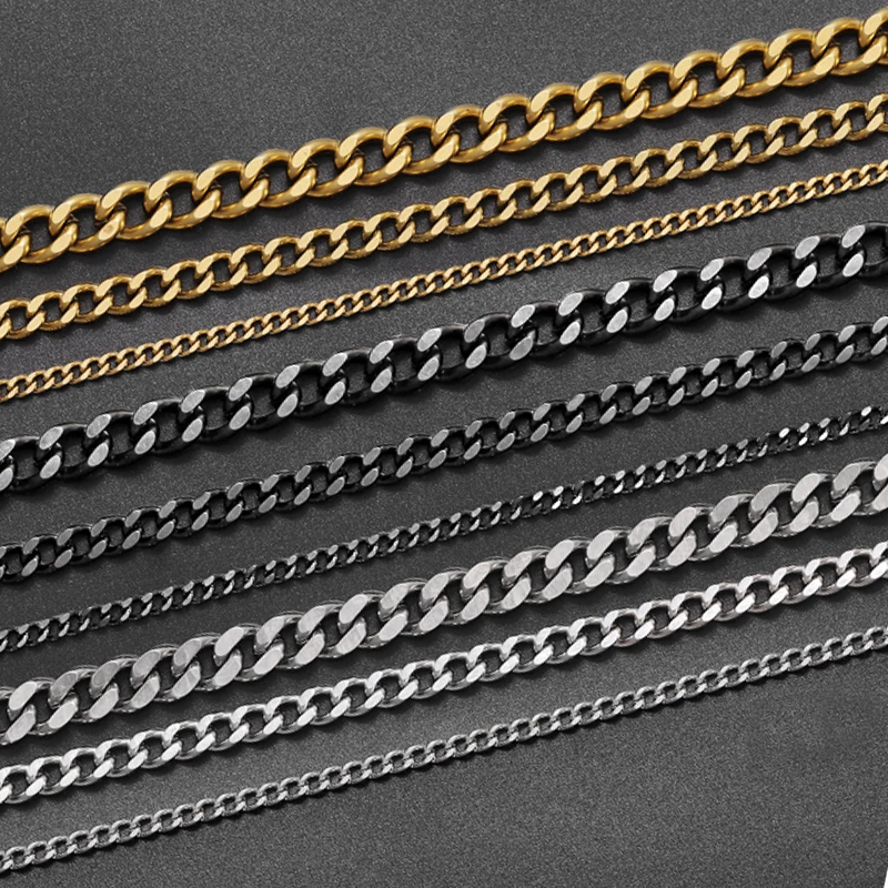 

Width 3/5/7mm Stainless Steel Curb Cuban Link Chains Punk Gold/Silver/Black Metal Chain Necklace Chokers Jewelry For Men Women