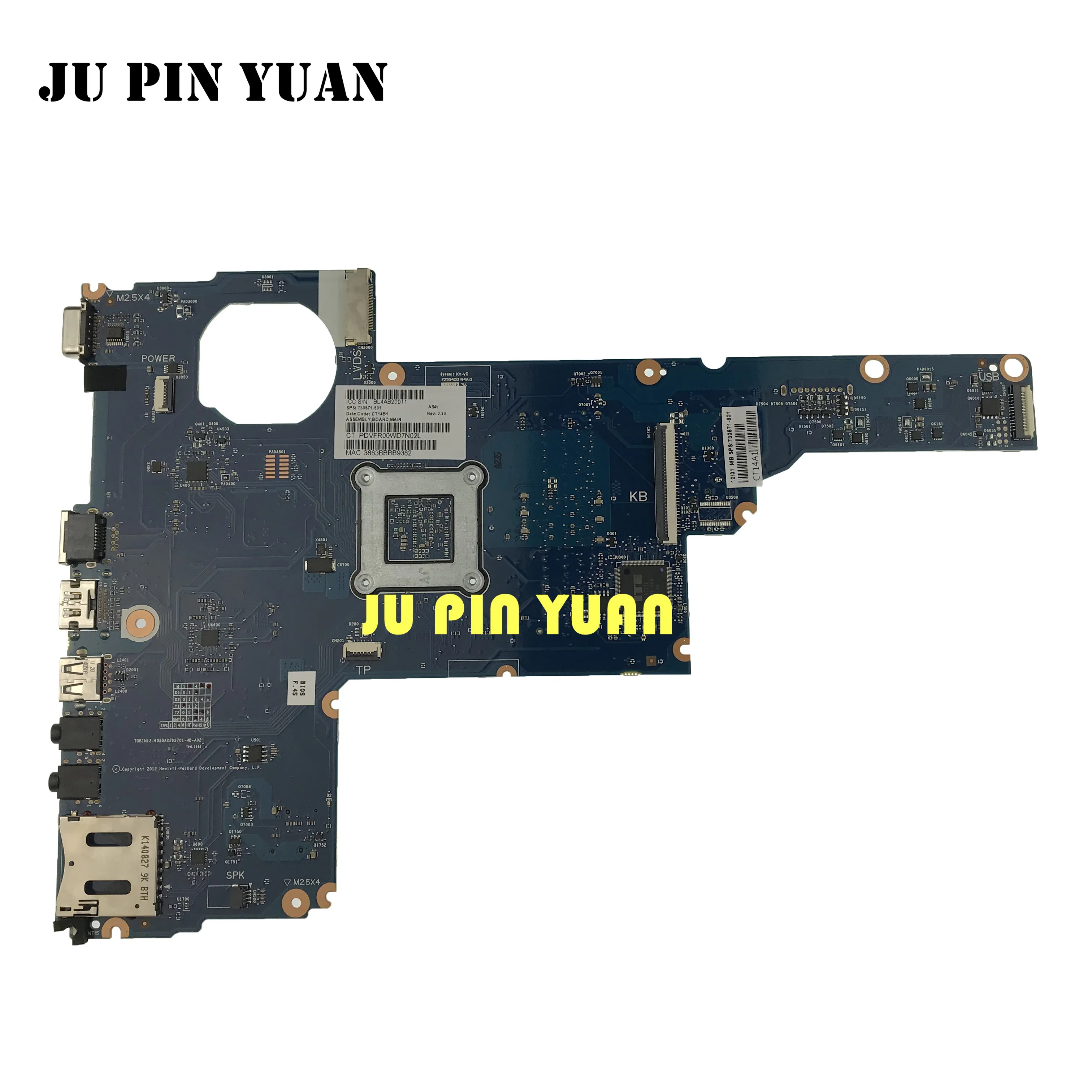 

JU PIN YUAN 730671-501 730671-001 mainboard For hp 2000 1000 450 laptop motherboard All functions fully Tested