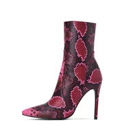 red snake skin ankle booties pointed toe high heel stiletto women spring shoes custom made side zipper manufacturer shoes