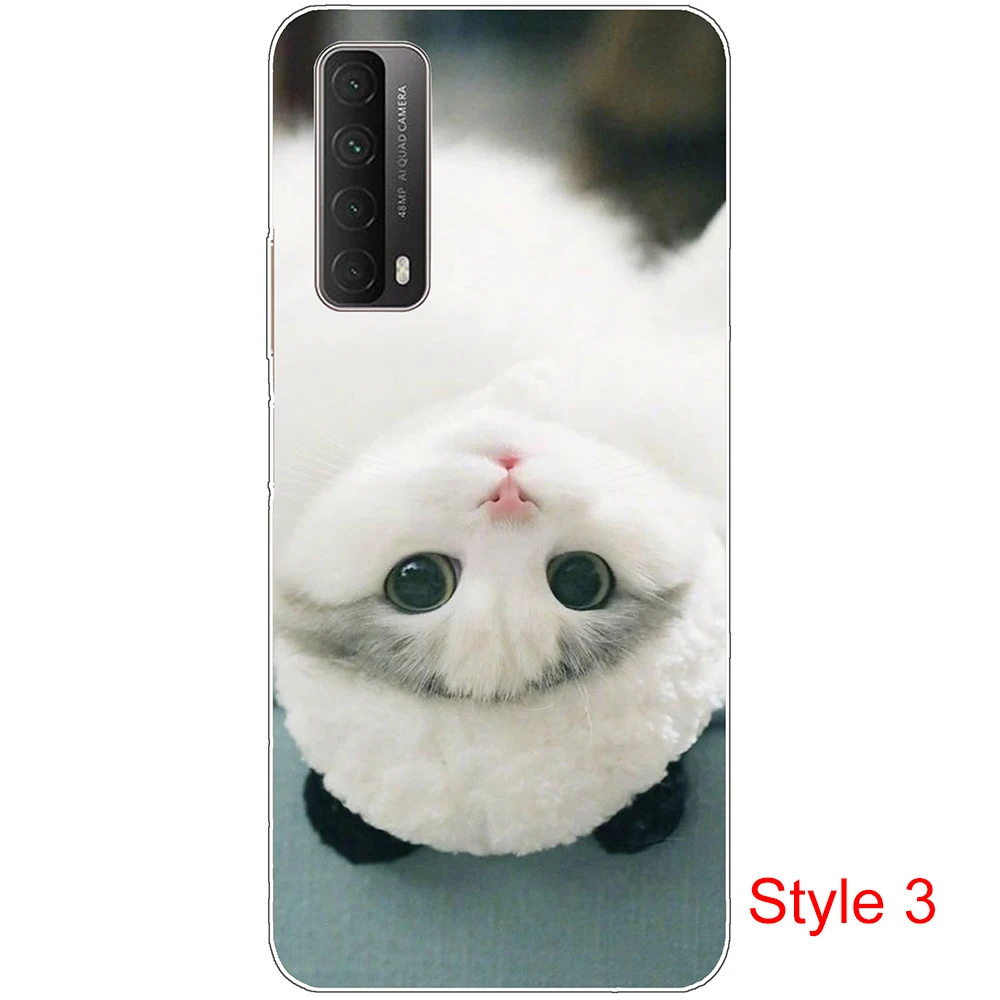 

Silicon Case for Huawei P Smart 2021 Clear Cartoon Cat Animal 6.67 inches Dirt Resistant Shockproof Fundas Coque Etui Bumper