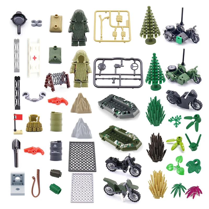 

Accessories bricks WW2 Weapon Soldier Guns Fence Ghillie-Suits Military Army MOC Parts Building Block Scene Series Toys