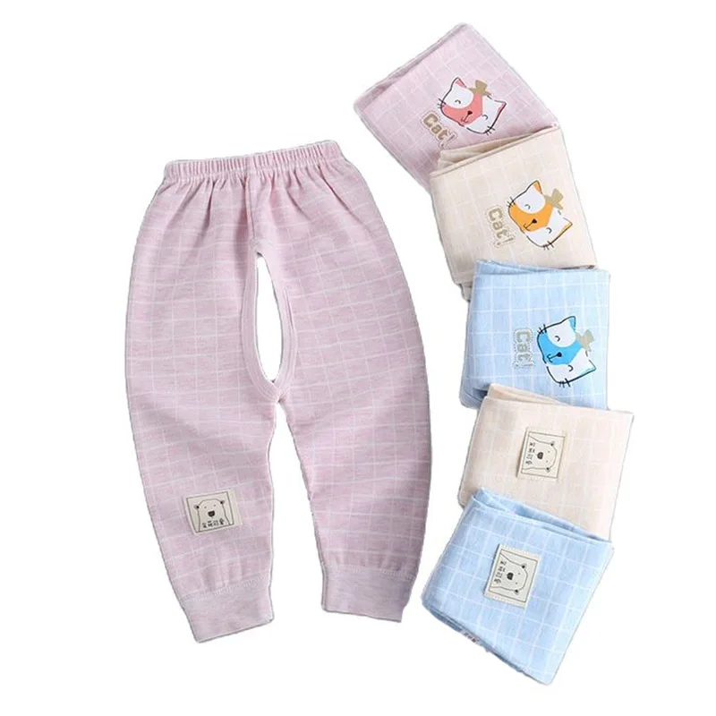 Штаны для новорожденных детей с открытой промежностью хлопковые весенне осенние