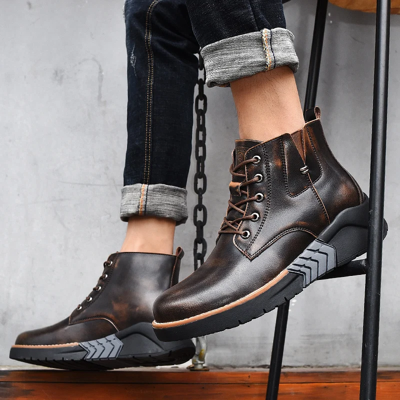 Высокие ботинки Кожаные Мужская обувь Обувь увеличивающая рост в британском