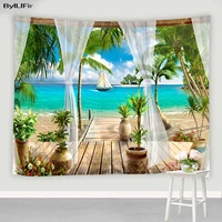 european beach landscape wall hanging tapestry sunny ocean beach coconut tree print living room bedroom art mural bohemian decor