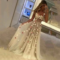 2021flowers long prom dresses spaghetti strap tulle women evening gowns open back princess formal dress robes de soir%c3%a9e