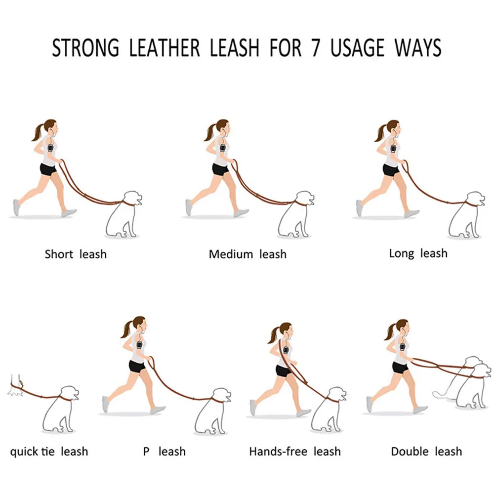 Multifunctional Dog Leash Hands Free Real Leather Running 8ft Long Training Pet Supplies for Large &amp Small Dogs | Дом и сад