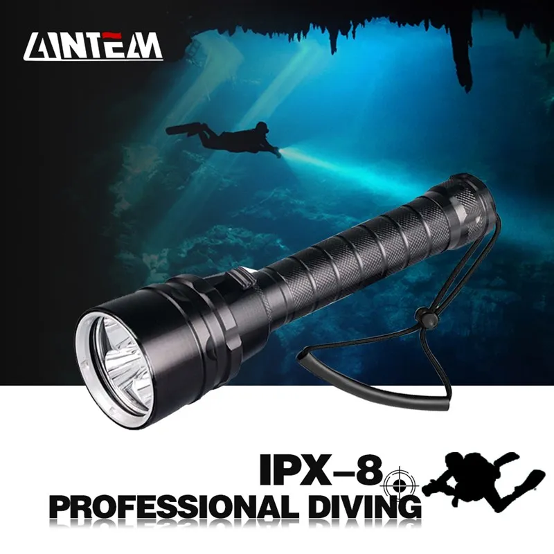 

Professional Powerful Super bright led Scuba Diving IPX8 Waterproof Flashlight Diver Light LED Underwater Torch Lamp Lanterna