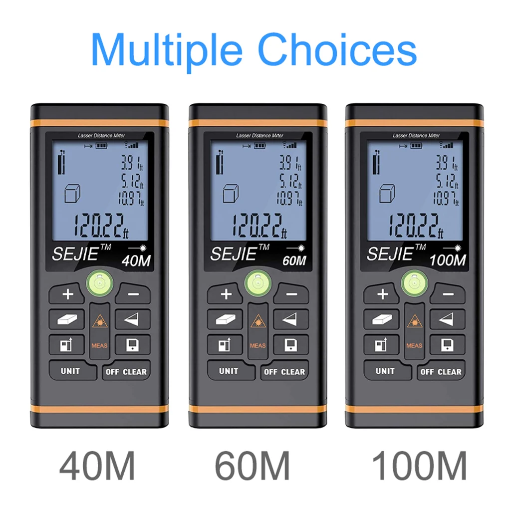 

40 60 100m Laser Distance Measure internal Bubble Levels , Unit conversion Ft M/In/Ft Laser Measure