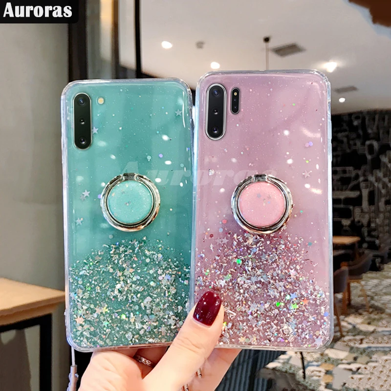Чехол Auroras с блестками для Samsung Galaxy Note 8 9 10 Plus прозрачный мягкий чехол со звездным
