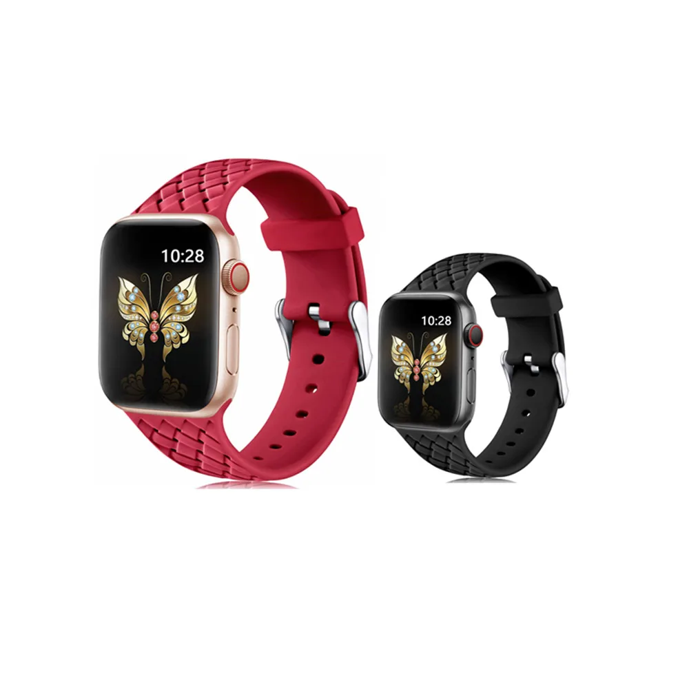 Силиконовый ремешок для Applewatch 5 4 3 квадратная пряжка тканый узор силиконовый