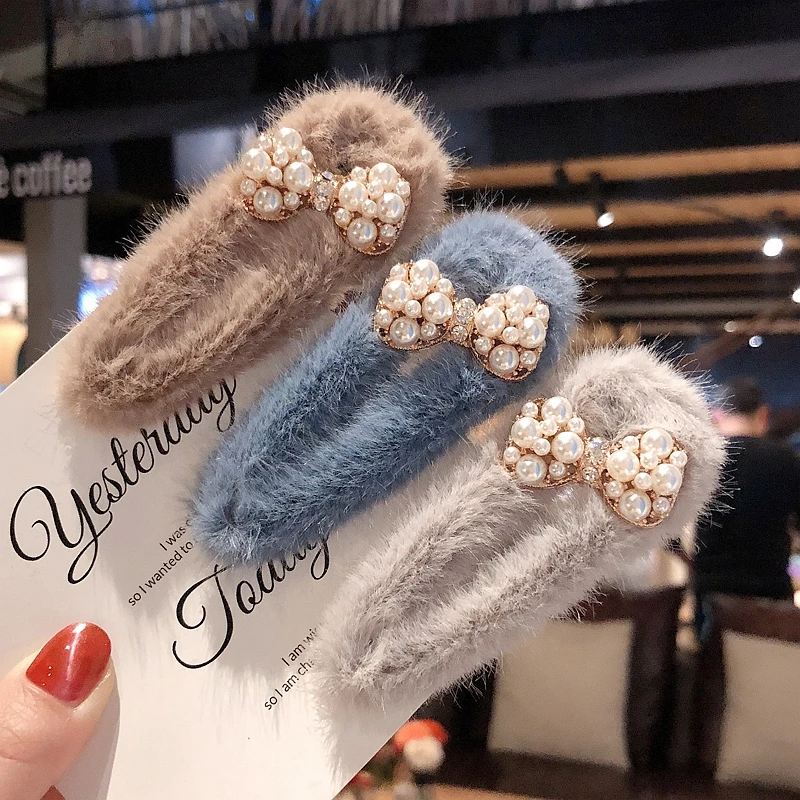 Заколка для волос с бантом Женская зимняя мягкая плюшевая пряжка из