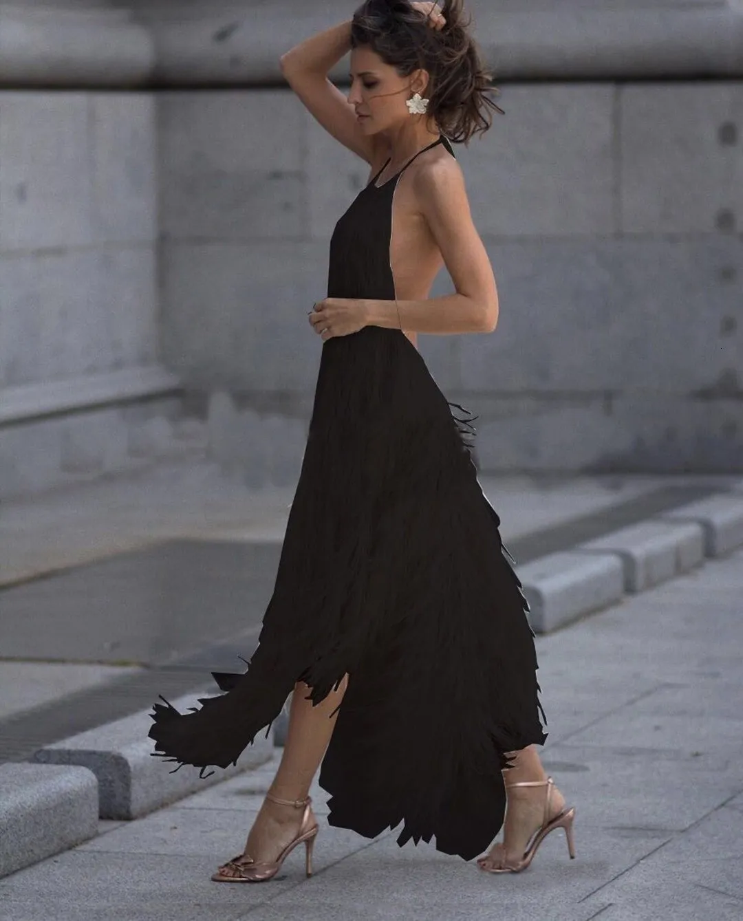 Сексуальное платье с кисточками и открытой спиной, модное сексуальное платье на бретелях, женское летнее элегантное платье
