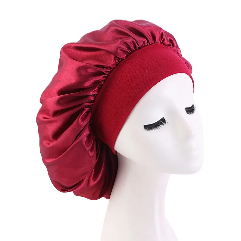 

Women Smooth Satin Headscarf Sleeping Bonnet Hair Wrap Hat Wide-brimmed Headwear Nightcap High-elastic Headband Hair Care Hats
