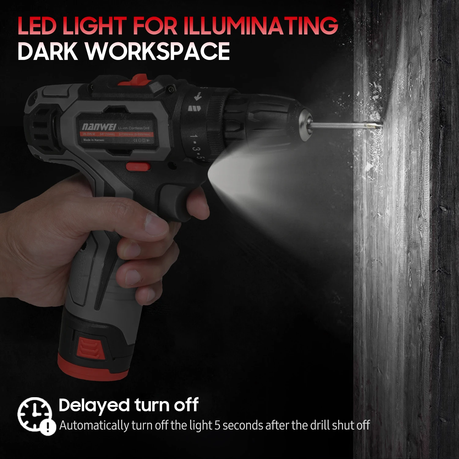 

12V Brushless Electric Drill Cordless Drill Driver Handheld Portable Power Drill Two-Speed Rechargeable Drill with LED Light