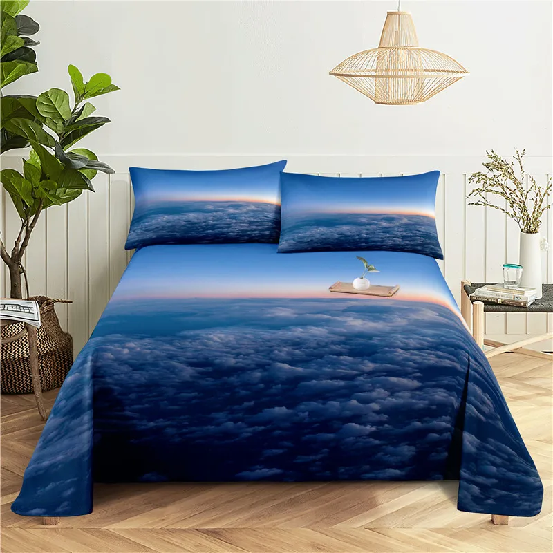 

Natural Scenery Bedding Sheet Home Digital Printing Polyester Bed Flat Sheet With Pillowcase Print Bed Sheet