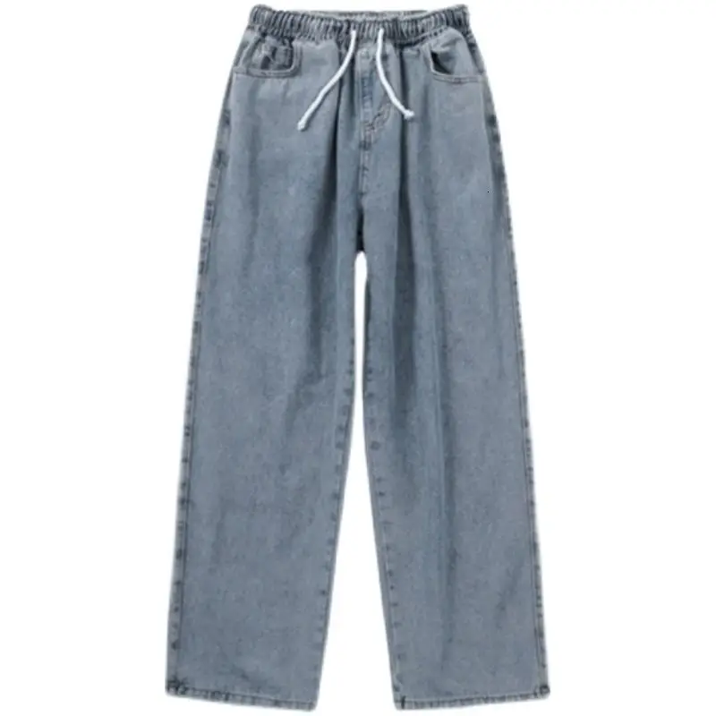Wide leg Jeans Men's Fashion Retro Drawstring Jeans Pants Men Streetwear Loose Hip-hop Denim Trousers Mens S-2XL