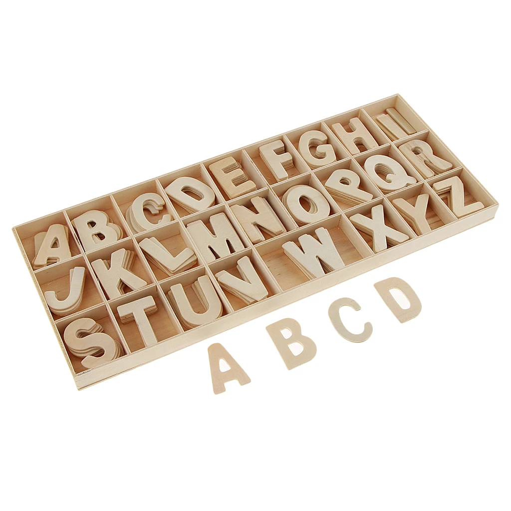 

156Pcs/Set Wooden Letters with Storage Tray Unpainted Wood Alphabets Decor