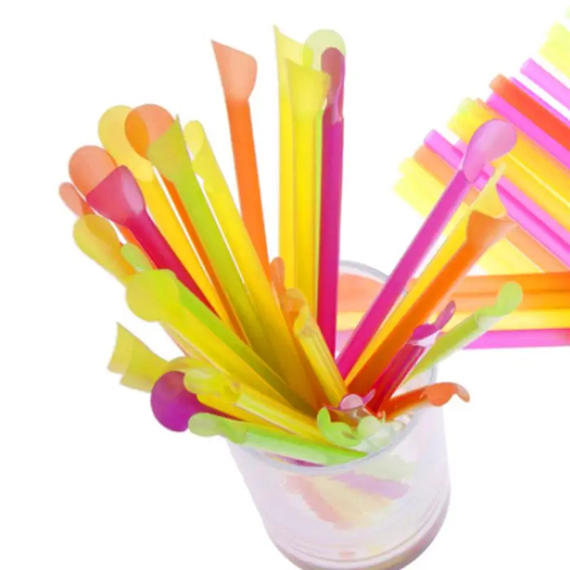 150pcs Disposable Spoon Straws Dual Use Drinking Straw for Smoothies Milkshakes Shaved Ice (Mixed Color) | Дом и сад