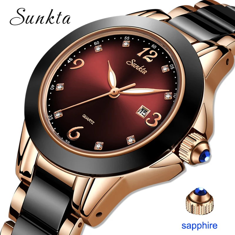 Montre Relogio LIGE бренд SUNKTA модные часы женские роскошные керамические и сплав браслет
