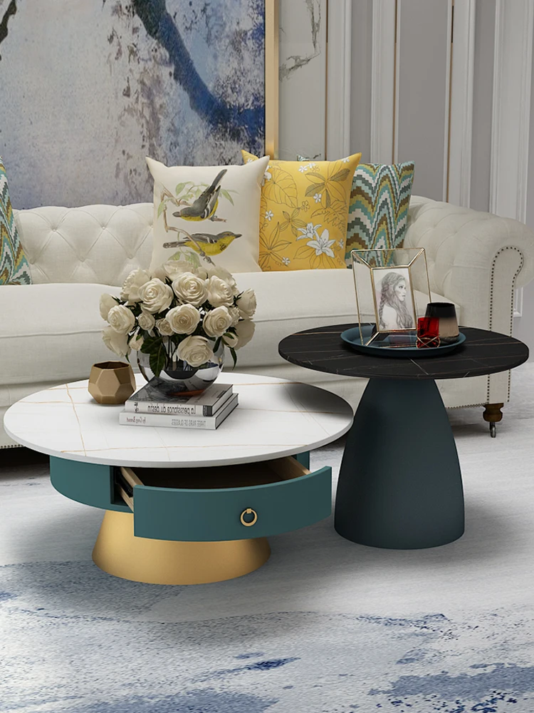 

Роскошный кофейный столик с каменной тарелкой, маленький круглый стол, современная гостиная в маленькой квартире, ТВ-шкаф, простая комбинац...