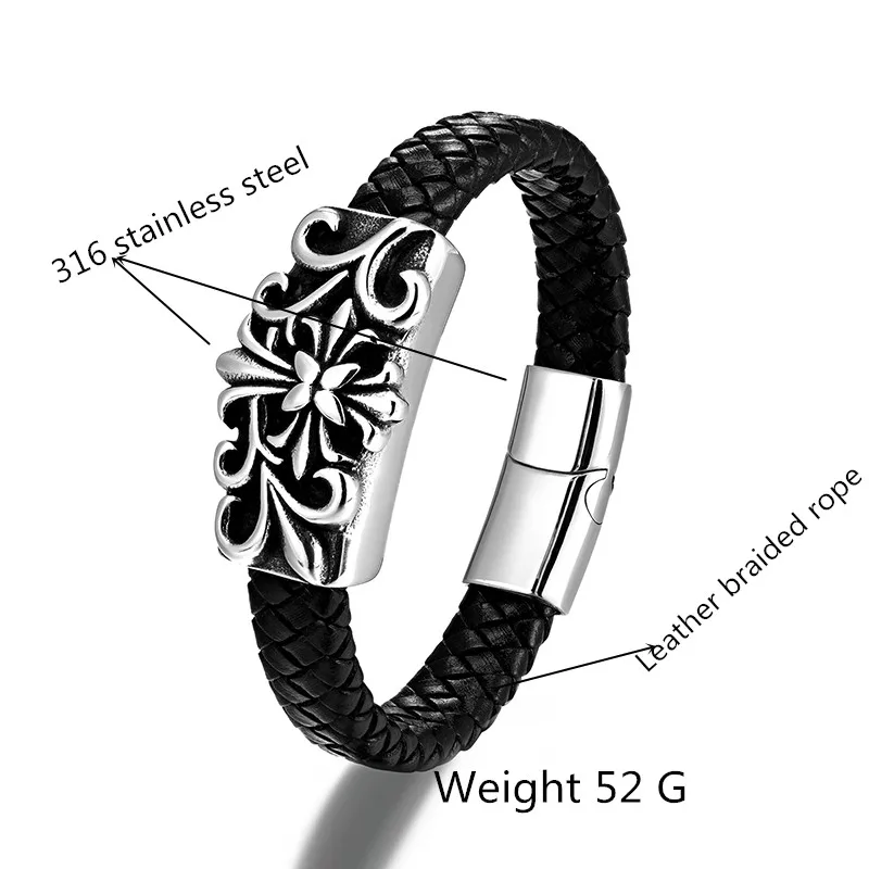 Крутой мужской кожаный браслет с головой орла простой тканый из нержавеющей