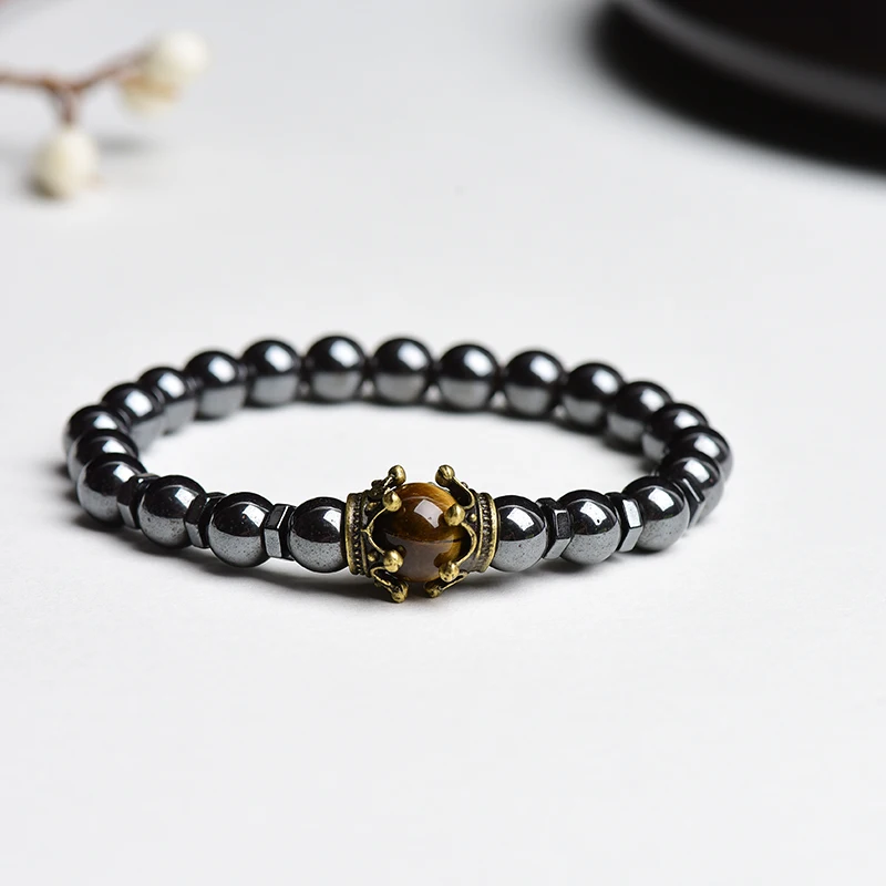 

Magnetic Luxury Bracelet Beads Hematite Stone Therapy Health Care Natural Magnet Hematite Beads Bracelet Mens Charm Gifts Jewlry