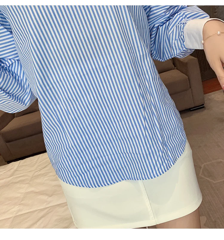 

Spring And Autumn New Korean Striped Long Sleeved Round Neck Vintage Office Lady Women Sexy Elegant Elegant Loose Shirts