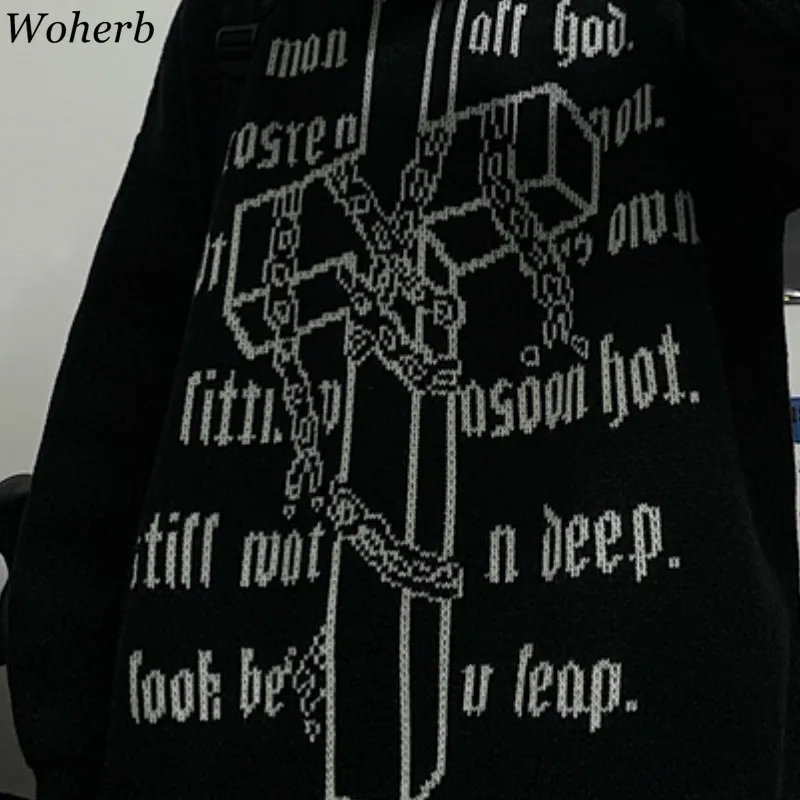 Woherb Harajuku BF Свободные пуловеры с буквенным узором и круглым вырезом, свитер с длинным рукавом для женщин, повседневные винтажные топы, джемперы в Корейском стиле, новинка 91310