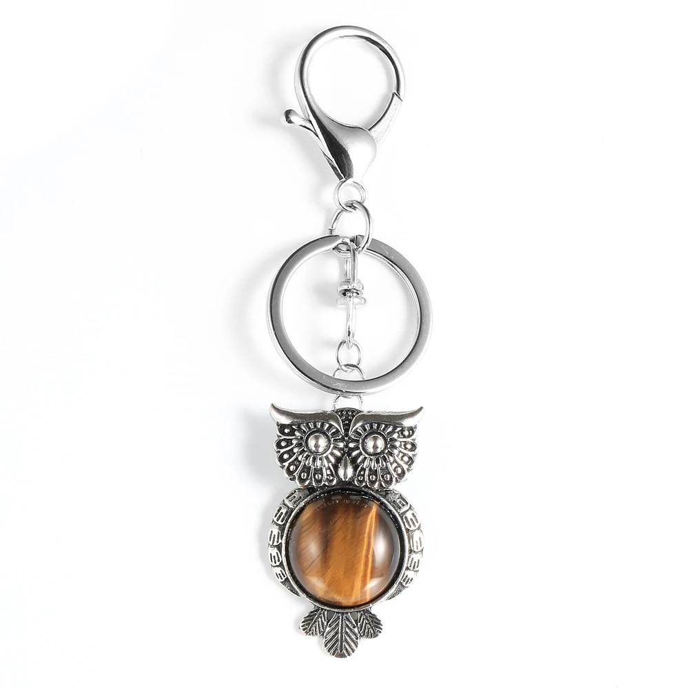 Брелок из круглого натурального камня брелок для ключей в форме Совы с тигриным