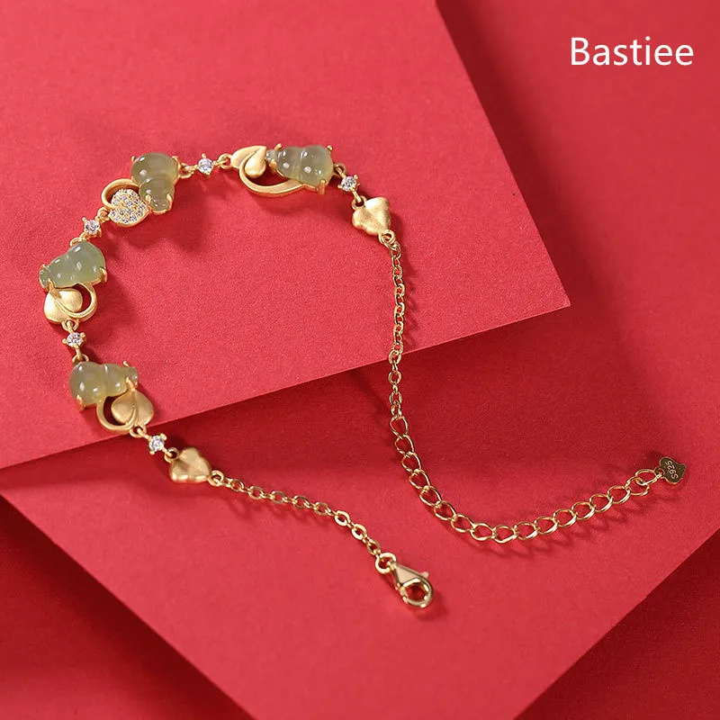 Bastiee Jade Gourd 925 Sterling Silver Bracelet For Women Bracelets Hmong Jewelry Luxury Golden Plated Natural Stone