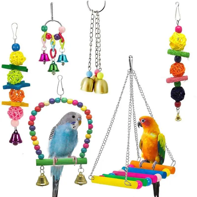 

6 Pack Bird Swing Toys-Parrot Hammock Bell Toys For Budgie,Parakeets, Cockatiels, Conures And Love Birds